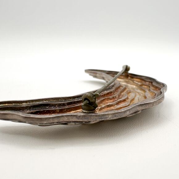 Sterling Silver Crescent Moon Brooch | Vintage Modernist Signed NR Designer Pin - Picture 12 of 14